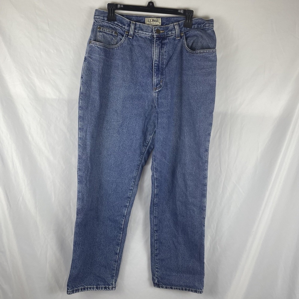 Vintage LL Bean Jeans Original Fit Blue Denim Women's 16 (33x29) Plaid Lining
